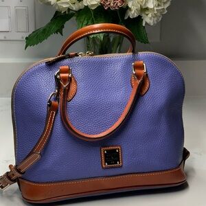 Dooney & Bourke Pebble Grain Zip Zip Satchel Shoulder Tote Bag in Purple/Brown